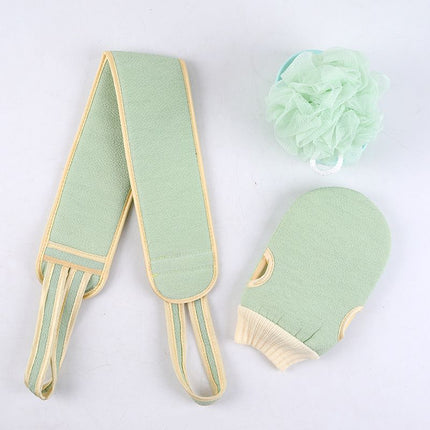 Green 3-Piece Exfoliating Bath Set with Long-Handle Back Scrubber, Exfoliating Glove & Loofah Sponge for Deep Cleansing