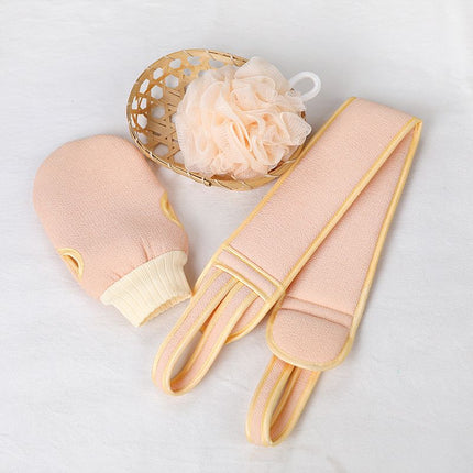 Pink 3-Piece Exfoliating Bath Set with Long-Handle Back Scrubber, Exfoliating Glove & Loofah Sponge for Deep Cleansing