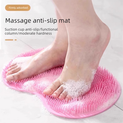 Pink 3-piece set  (2-Pack Silicone Foot & Back Scrubber Mat with Suction Cups + 1 Premium Lace Bath Loofah Sponge Set) - Non-Slip Foot Massager & Exfoliating Shower Set