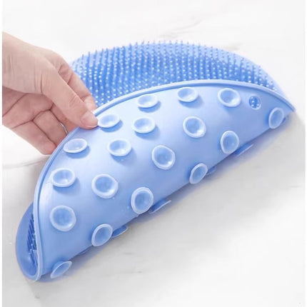 Blue 3-piece set  (2-Pack Silicone Foot & Back Scrubber Mat with Suction Cups + 1 Premium Lace Bath Loofah Sponge Set) - Non-Slip Foot Massager & Exfoliating Shower Set