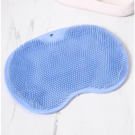 Blue 3-piece set  (2-Pack Silicone Foot & Back Scrubber Mat with Suction Cups + 1 Premium Lace Bath Loofah Sponge Set) - Non-Slip Foot Massager & Exfoliating Shower Set