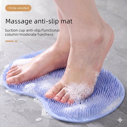 Blue 3-piece set  (2-Pack Silicone Foot & Back Scrubber Mat with Suction Cups + 1 Premium Lace Bath Loofah Sponge Set) - Non-Slip Foot Massager & Exfoliating Shower Set