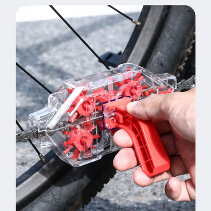 Red Transparent Bicycle Chain Cleaner with Visualization Design - Immersion Wash Tool for Road & Mountain Bikes + Bonus Cleaning Brush