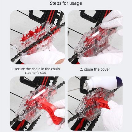 Red Transparent Bicycle Chain Cleaner with Visualization Design - Immersion Wash Tool for Road & Mountain Bikes + Bonus Cleaning Brush