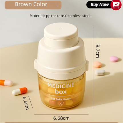 2 Pcs Beige 3-in-1 Pill Cutter, Crusher & Organizer Box with Built-in Water Cup - Portable Medicine Storage Container with Precision Quarter/Half Splitter