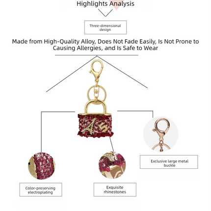 Beige Sparkling Rhinestone Lock Keychain - 3D Mini Handbag Charm with Alloy & Canvas Detail, Perfect Gift for Her