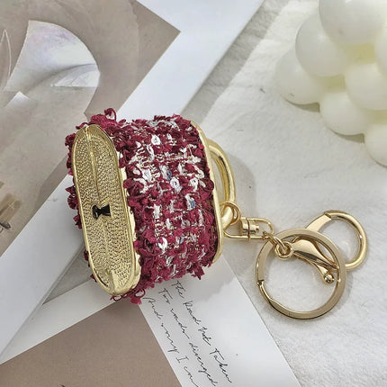 Beige Sparkling Rhinestone Lock Keychain - 3D Mini Handbag Charm with Alloy & Canvas Detail, Perfect Gift for Her