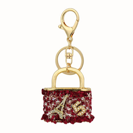 Blue Sparkling Rhinestone Lock Keychain - 3D Mini Handbag Charm with Alloy & Canvas Detail, Perfect Gift for Her
