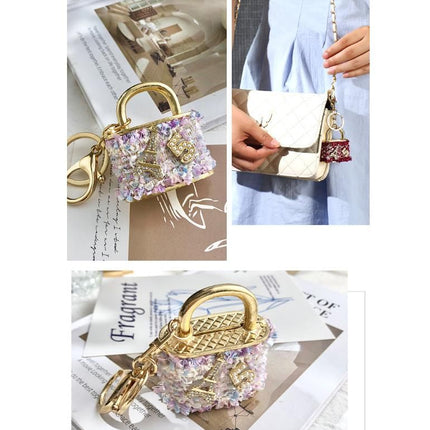 Red Sparkling Rhinestone Lock Keychain - 3D Mini Handbag Charm with Alloy & Canvas Detail, Perfect Gift for Her