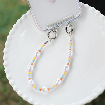 YKA-9 Trendy Double-Clasp Beaded Phone Wrist Strap - Colorful Acrylic & Metal Anti-Loss Lanyard with Spacer Gift