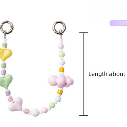 YKA-10 Trendy Double-Clasp Beaded Phone Wrist Strap - Colorful Acrylic & Metal Anti-Loss Lanyard with Spacer Gift