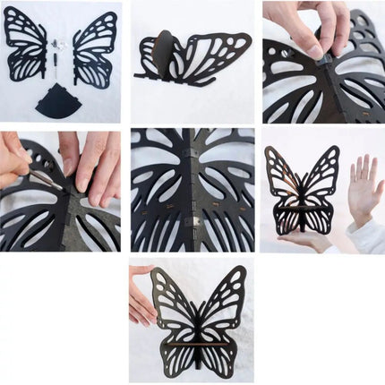 Black Wooden Butterfly Wall Shelf - Hollow-Out Decorative Corner Storage Rack for Home & Bedroom