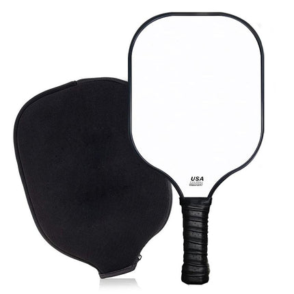 White Fiberglass Pickleball Paddle Set with Black Neoprene Protective Cover - Lightweight Outdoor Sports Racket for Beginners & Pros