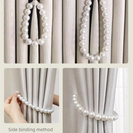 3 Pairs Magnetic Pearl Curtain Tiebacks（25cm） - No-Drill ABS Bead Holdback with Rhinestone Clasp