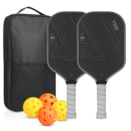Grey T700 Carbon Fiber Pickleball Paddle Set - 16mm Textured Matte Finish with Oxford Carry Bag & PE Balls
