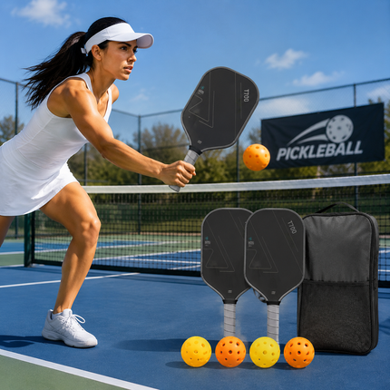 Grey T700 Carbon Fiber Pickleball Paddle Set - 16mm Textured Matte Finish with Oxford Carry Bag & PE Balls