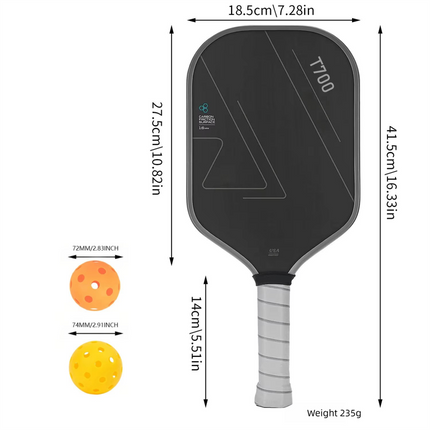 Grey T700 Carbon Fiber Pickleball Paddle Set - 16mm Textured Matte Finish with Oxford Carry Bag & PE Balls