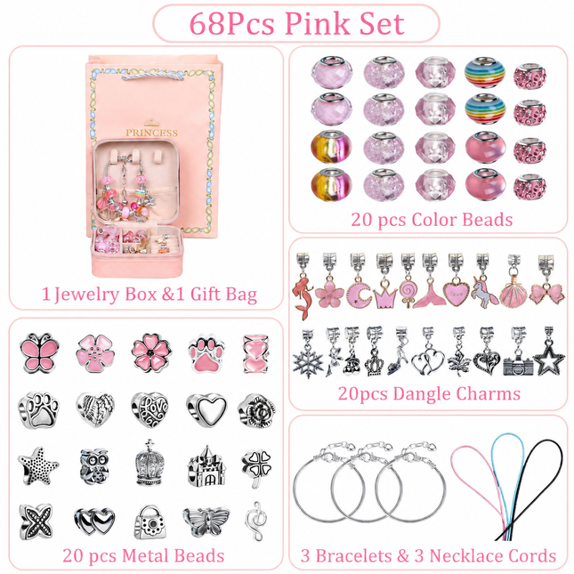 Pink Kids DIY Bead Jewelry Making Kit