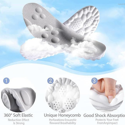 3 Pairs Grey 4D Cloud Insoles for Men and Women Insoles Super Soft Anti-Fatigue, Shock Absorption, Relieve Foot Pain  (AU 12–13)