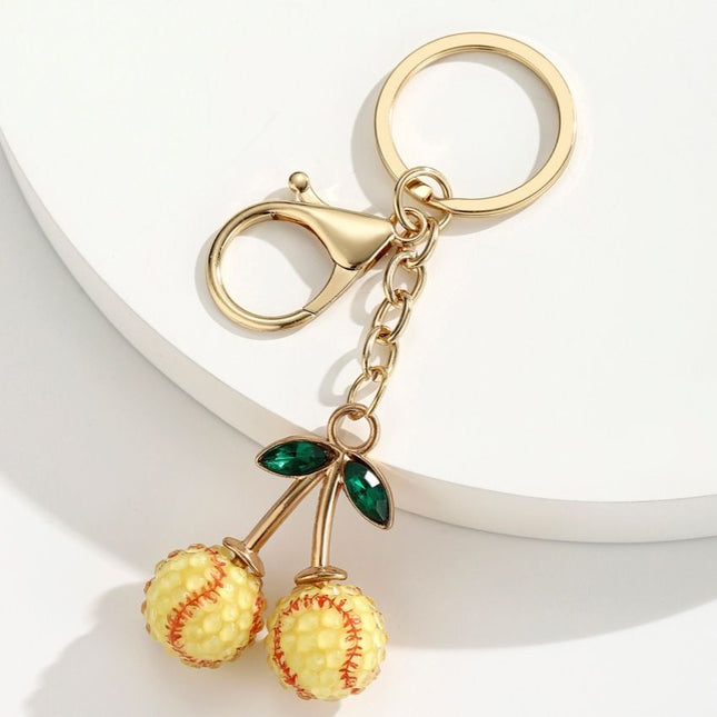 2 Pcs Yellow baseball shape Creative Sports Ball Cherry Keychain Cute Resin Charm for Car Keys Bags &
