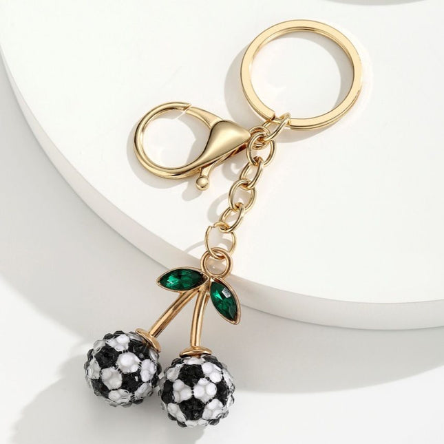 2 Pcs Black and white soccer ball design Creative Sports Ball Cherry Keychain Cute Resin Charm for Car Keys