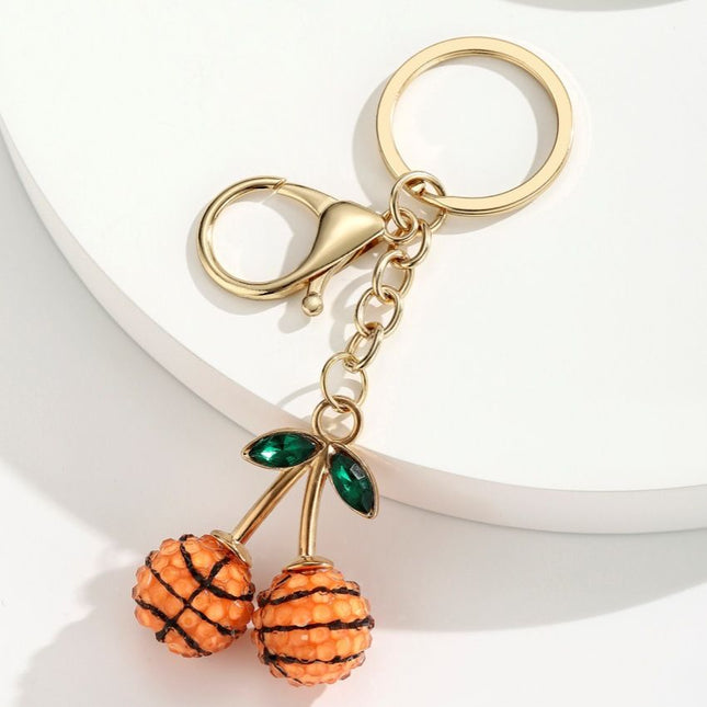2 Pcs Basketball shape design Creative Sports Ball Cherry Keychain Cute Resin Charm for Car Keys Bags &