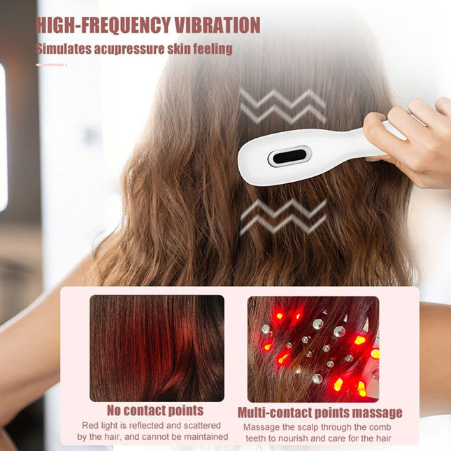 White Smart Scalp Massage Comb with EMS LED Light Therapy & Vibration Rechargeable Hair Growth Applicator – product detail