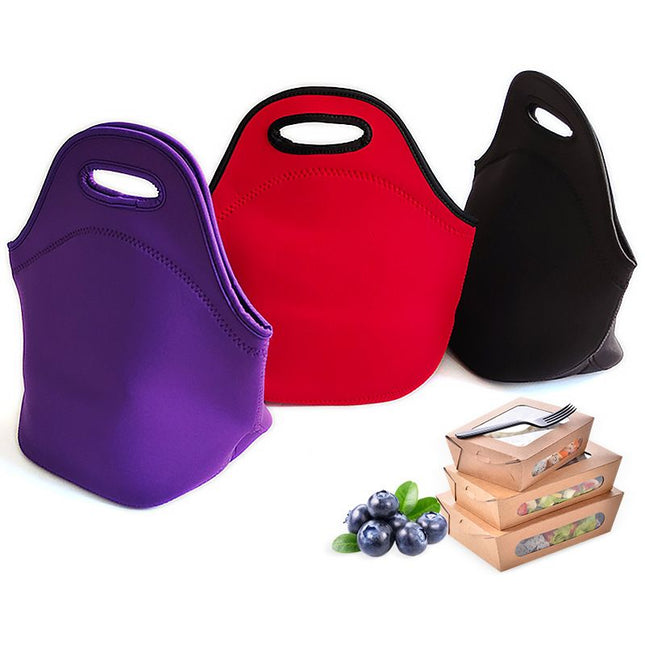 Black Reusable Neoprene Insulated Lunch Bag Waterproof Thermal Tote for Work School & Picnics (30x17x30cm) – product detail