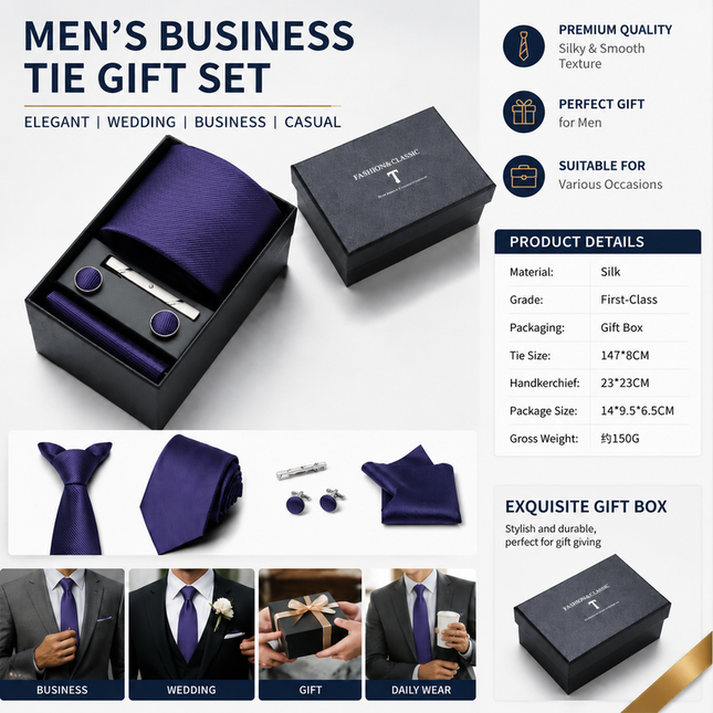 HB376 Purple Premium Men's 4-Piece Formal Tie Set