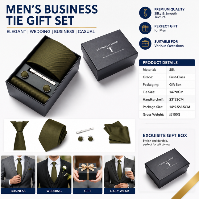 HB378 Dark Green Premium Men's 4-Piece Formal Tie Set