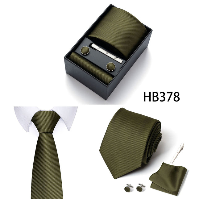 HB378 Dark Green Premium Men's 4-Piece Formal Tie Set – product detail