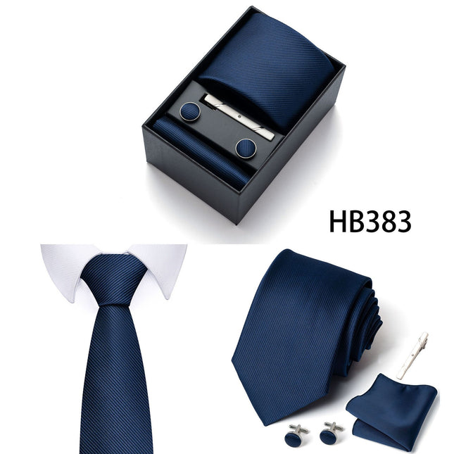 HB383 Dark Blue Premium Men's 4-Piece Formal Tie Set – product detail