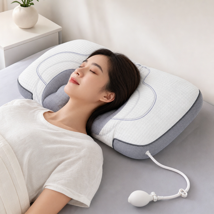 Adjustable Height Air Chamber Pillow - 48 x 74 cm Polyester Fibre Neck Support Pillow with Breathable Design for Personalised Adult Sleep Comfort