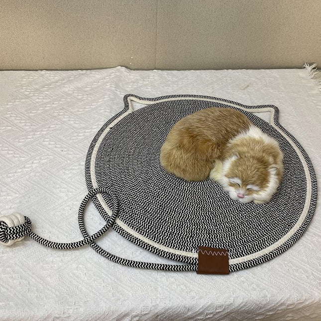 Grey Durable Cat Scratching Mat with Attached Toy Ball