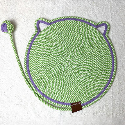 Green Durable Cat Scratching Mat with Attached Toy Ball - Washable and Multi-Functional, Ideal for Cats' Scratching and Sleeping - 50cm Diameter