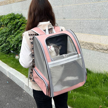 Pink Breathable Pet Carrier Backpack - 35 x 29 x 41 cm Oxford Fabric Travel Bag with Mesh Ventilation, Structured Support and Plush Mat for Cats and Small Dogs