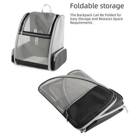Grey Breathable Pet Carrier Backpack - 35 x 29 x 41 cm Oxford Fabric Travel Bag with Mesh Ventilation, Structured Support and Plush Mat for Cats and Small Dogs