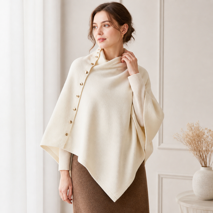 White Women's Winter Shawl Wrap - 140 x 56 cm Polyester Two Way Knitted Cape Scarf, Warm Lightweight Layer for Everyday Outfits, Work and Travel