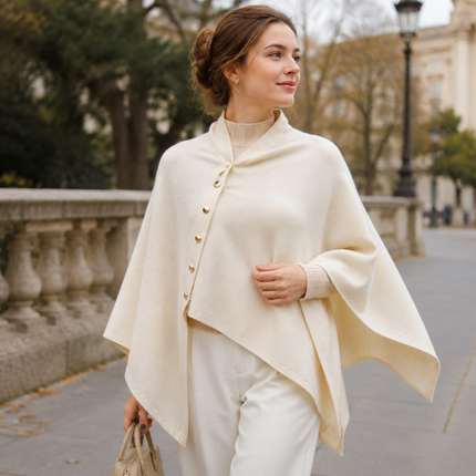 White Women's Winter Shawl Wrap - 140 x 56 cm Polyester Two Way Knitted Cape Scarf, Warm Lightweight Layer for Everyday Outfits, Work and Travel
