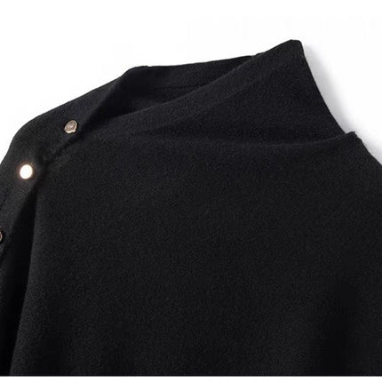 Black Women's Winter Shawl Wrap - 140 x 56 cm Polyester Two Way Knitted Cape Scarf, Warm Lightweight Layer for Everyday Outfits, Work and Travel