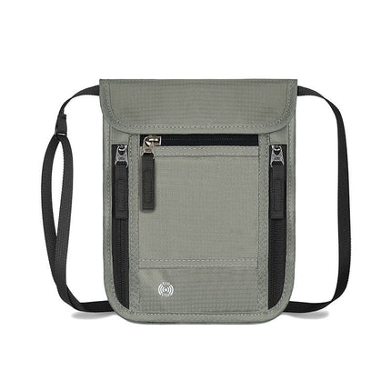 Grey RFID Neck Passport Holder - 16.3 x 22.8 cm Lightweight Nylon and Polyester Crossbody Travel Wallet and Document Organiser for Phone, Cards, Cash and Tickets
