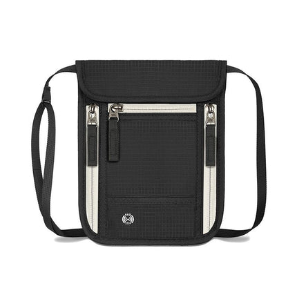 Black and Grey RFID Neck Passport Holder - 16.3 x 22.8 cm Lightweight Nylon and Polyester Crossbody Travel Wallet and Document Organiser for Phone, Cards, Cash and Tickets