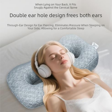 Light Pink Ear Piercing Pillow for Side Sleepers - 55 x 33 x 9 cm Figure 8 Hollow Ear Design, PP Cotton Fill, Machine Washable Ear Clearance and Neck Comfort
