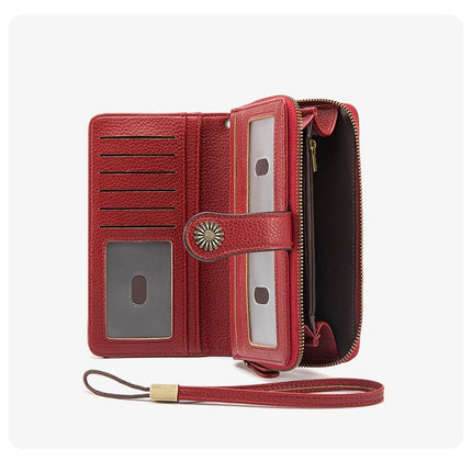 Black Women's Long Zipper Wallet with Wristlet – Multi-Card Slots, Phone Compartment & Coin Pocket (200g)