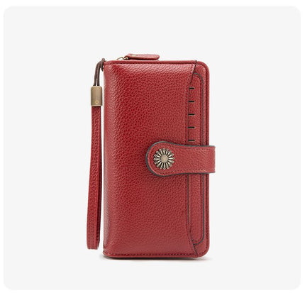 Blue Women's Long Zipper Wallet with Wristlet – Multi-Card Slots, Phone Compartment & Coin Pocket (200g)