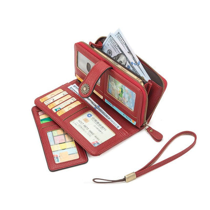 Blue Women's Long Zipper Wallet with Wristlet – Multi-Card Slots, Phone Compartment & Coin Pocket (200g)