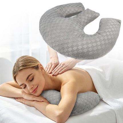 Pink Ergonomic M-Shaped Breast Support Pillow for Spa & Postpartum Care – Soft Plush Cover, Removable & Washable (320g)