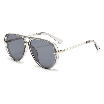 Grey Retro Aviator Sunglasses with UV Protection – Oversized PC + Metal Frame, Includes Black Case