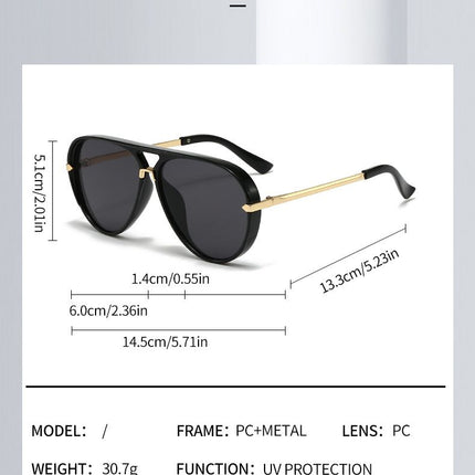 Grey Retro Aviator Sunglasses with UV Protection – Oversized PC + Metal Frame, Includes Black Case