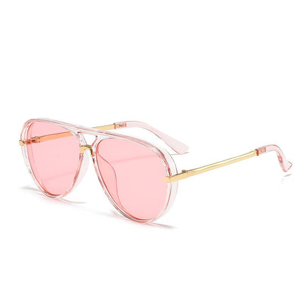 Light Pink Retro Aviator Sunglasses with UV Protection – Oversized PC + Metal Frame, Includes Black Case